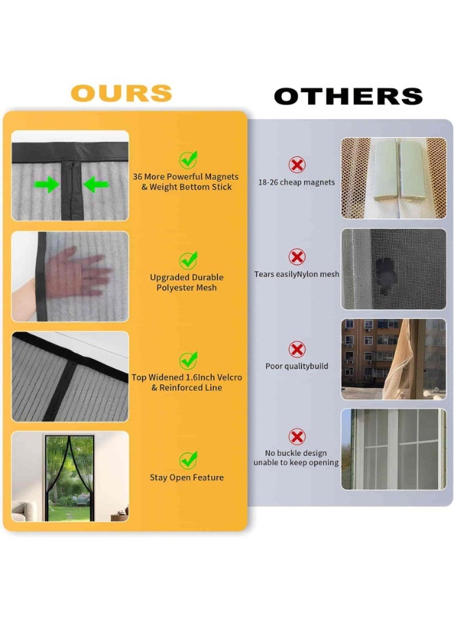 Aideli Magnetic Fly Screen Door 110×210 cm, Anti Mosquito Bug Mesh Curtain with Strong Magnets and Full Frame Magic Tape, Hands-Free Automatic Closure for Bedroom Balcony Kitchen - Image 5