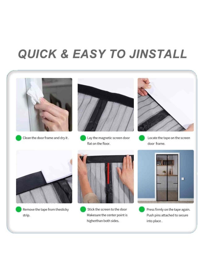 أديلي ستارة باب مغناطيسية 110×210 سم شبك ضد البعوض والحشرات مع مغناطيس قوي وشريط لاصق كامل الإطار وإغلاق تلقائي مناسبة لغرفة النوم والشرفة والمطبخ - Image 5