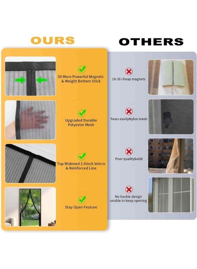 أديلي ستارة باب مغناطيسية 110×210 سم شبك ضد البعوض والحشرات مع مغناطيس قوي وشريط لاصق كامل الإطار وإغلاق تلقائي مناسبة لغرفة النوم والشرفة والمطبخ - Image 4