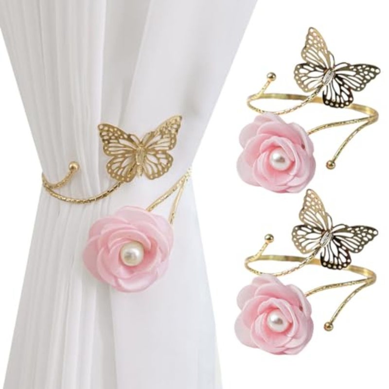 ® Butterfly Curtain Tiebacks, Metal Cut-Out Butterfly Floral Charm Curtain Holdbacks, Decorative Drapery Window Curtains Accessories for Living Room, Bedroom, Pack of 2 - Image 1
