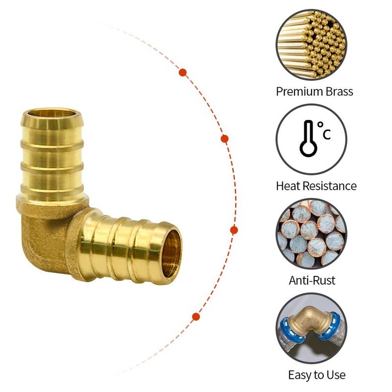 Ruby Q 10 Pack 1/2" PEX Elbow Fittings, Brass Fittings for PEX Tubing Pipe - Image 2