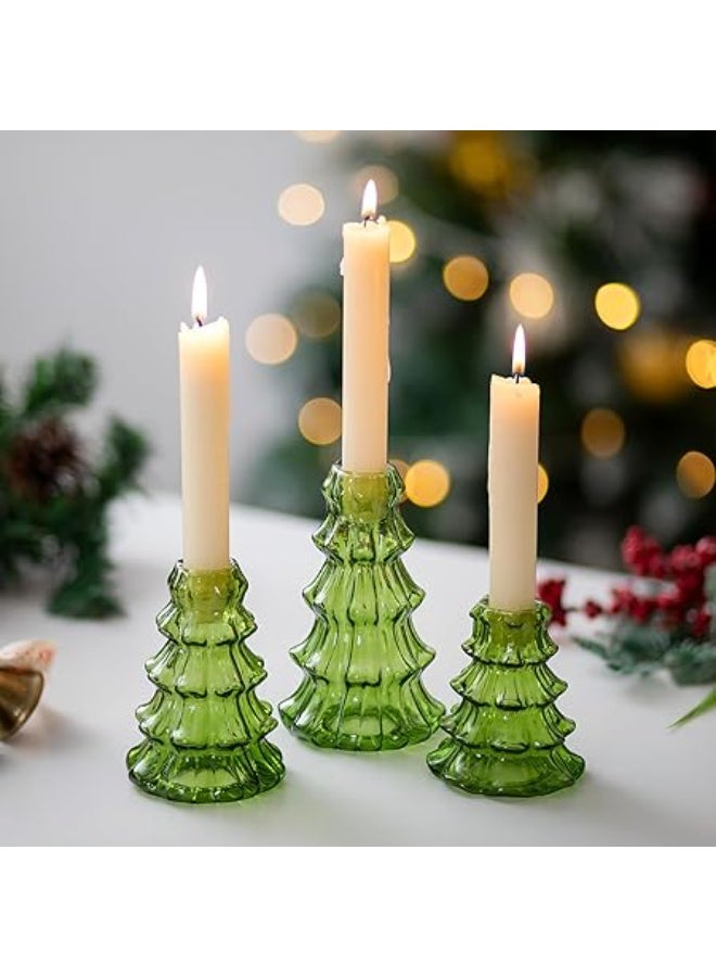 Home Care حاملات الشموع لشجرة عيد الميلاد - مجموعة من 3 حاملات شموع زجاجية خضراء | مركز طاولة حديث لشموع الشمعة وزينة منزلية احتفالية - Image 1