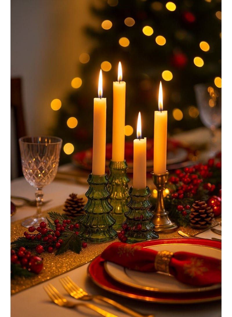 Home Care حاملات الشموع لشجرة عيد الميلاد - مجموعة من 3 حاملات شموع زجاجية خضراء | مركز طاولة حديث لشموع الشمعة وزينة منزلية احتفالية - Image 2