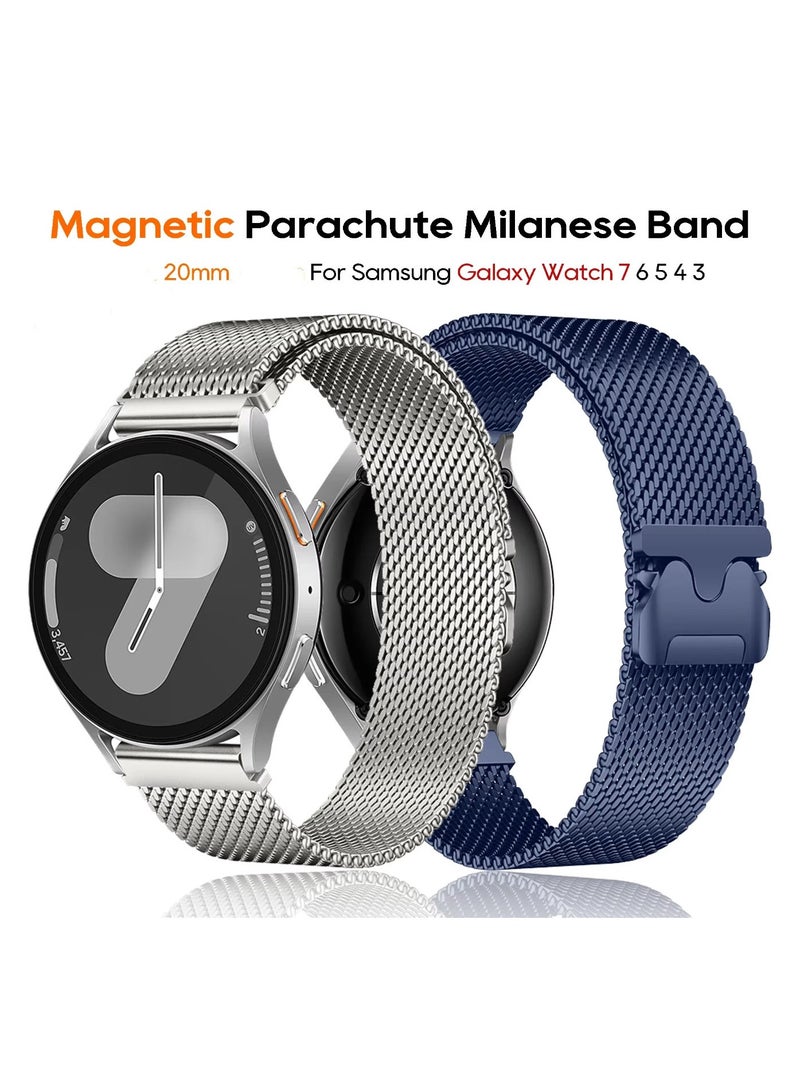 Metal Band for Samsung Galaxy Watch 7 6 5 4 FE 40mm 44mm Watch 5 Pro 45mm 20mm Stainless Steel Mesh Wristband Compatible with Women Men (Black) - Image 2