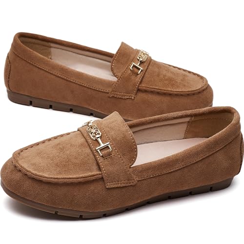 DeYashopin Women's Loafer Shoes Leisure Slip On Work Shoes Comfort Walking Flats Tan 7.5 - Image 3