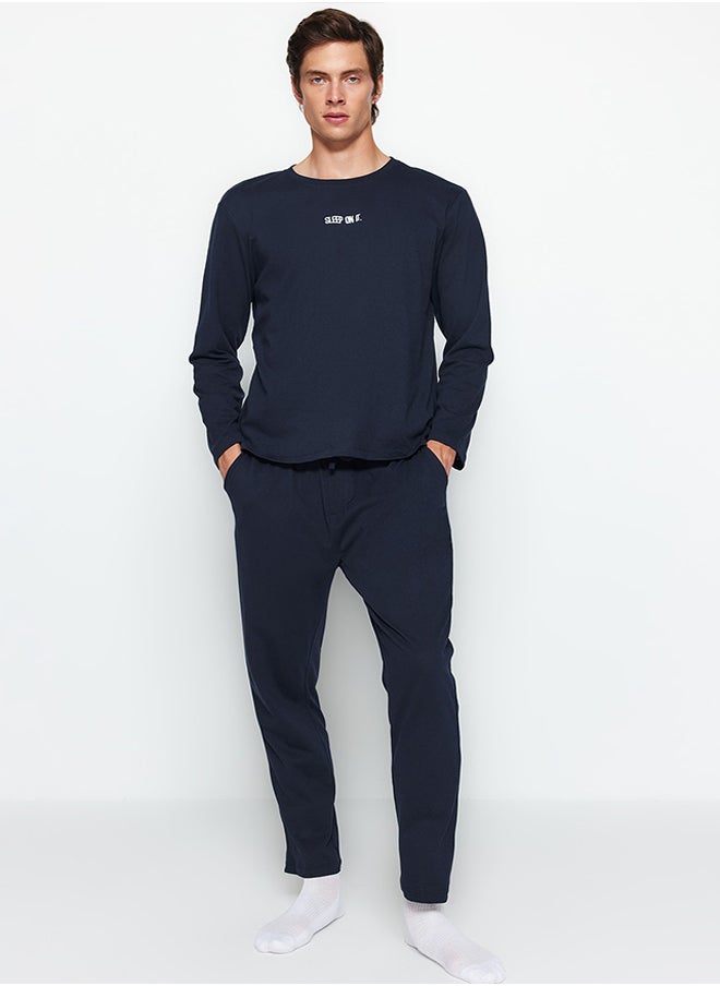 trendyol - Men's Navy Blue Printed Knitted Pajamas Set - Image 1