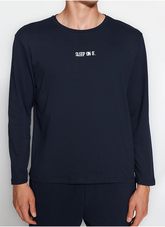 trendyol - Men's Navy Blue Printed Knitted Pajamas Set - Image 1