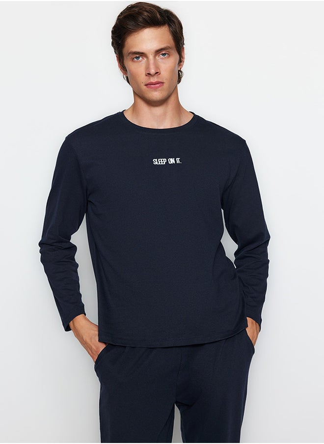 trendyol - Men's Navy Blue Printed Knitted Pajamas Set - Image 1