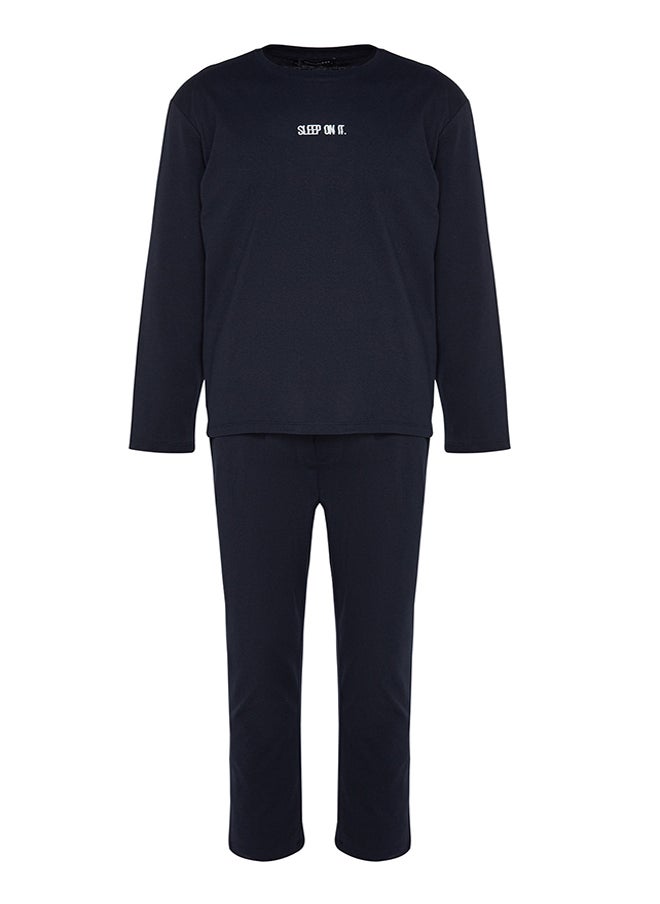 trendyol - Men's Navy Blue Printed Knitted Pajamas Set - Image 1