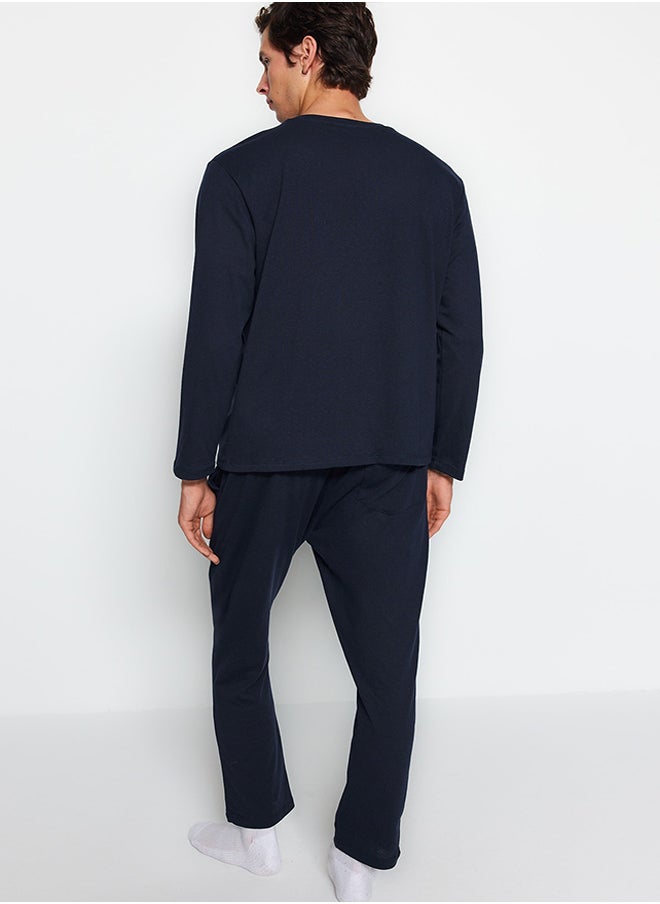 trendyol - Men's Navy Blue Printed Knitted Pajamas Set - Image 1