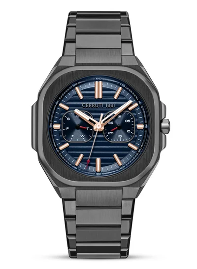 CERRUTI 1881 Men's Cerruti 1881 Leadri Multifunction Watch for Men - Squircle Case, Blue Dial, Rose Gold Line Indices
