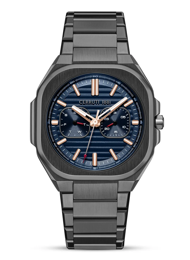 شيروتي 1881 Cerruti 1881 Leadri Multifunction Watch for Men - Squircle Case, Blue Dial, Rose Gold Line Indices