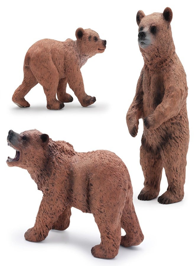 Gemini&Genius Grizzly Bear Figuine Toys, Forest Animals Figurines Mommas and Babies Toy Set, Safari Animals Family Playset, Great for Cake Toppers, Stocking Stuffers, Birthday Gift for Kids (Brown) - Image 2