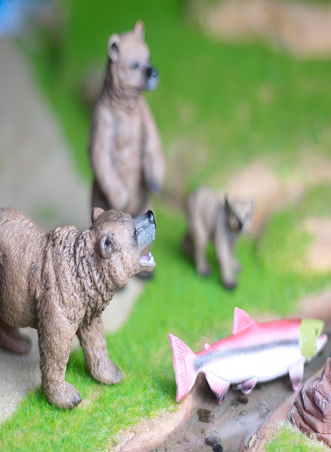 Gemini&Genius Grizzly Bear Figuine Toys, Forest Animals Figurines Mommas and Babies Toy Set, Safari Animals Family Playset, Great for Cake Toppers, Stocking Stuffers, Birthday Gift for Kids (Brown) - Image 5