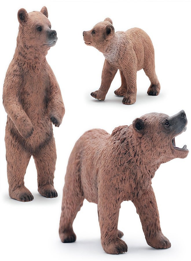 Gemini&Genius Grizzly Bear Figuine Toys, Forest Animals Figurines Mommas and Babies Toy Set, Safari Animals Family Playset, Great for Cake Toppers, Stocking Stuffers, Birthday Gift for Kids (Brown) - Image 3