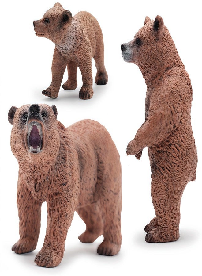 Gemini&Genius Grizzly Bear Figuine Toys, Forest Animals Figurines Mommas and Babies Toy Set, Safari Animals Family Playset, Great for Cake Toppers, Stocking Stuffers, Birthday Gift for Kids (Brown) - Image 1