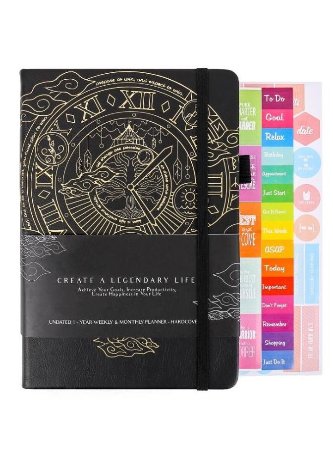 Arabest - A5 Hardcover Weekly And Monthly Life Plan Organizer Notebook With 3 Beautiful Stickers For Daily Productivity, Time Management And Achieving Goals Helps Keep Track Of The Important Things In Life - Image 1