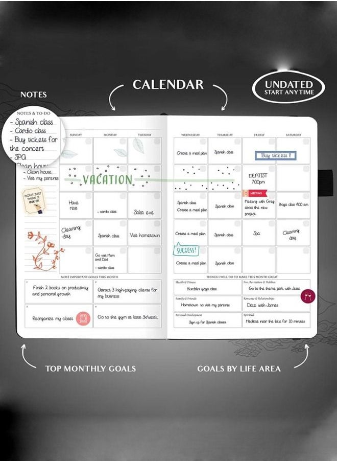 Arabest - A5 Hardcover Weekly And Monthly Life Plan Organizer Notebook With 3 Beautiful Stickers For Daily Productivity, Time Management And Achieving Goals Helps Keep Track Of The Important Things In Life - Image 1