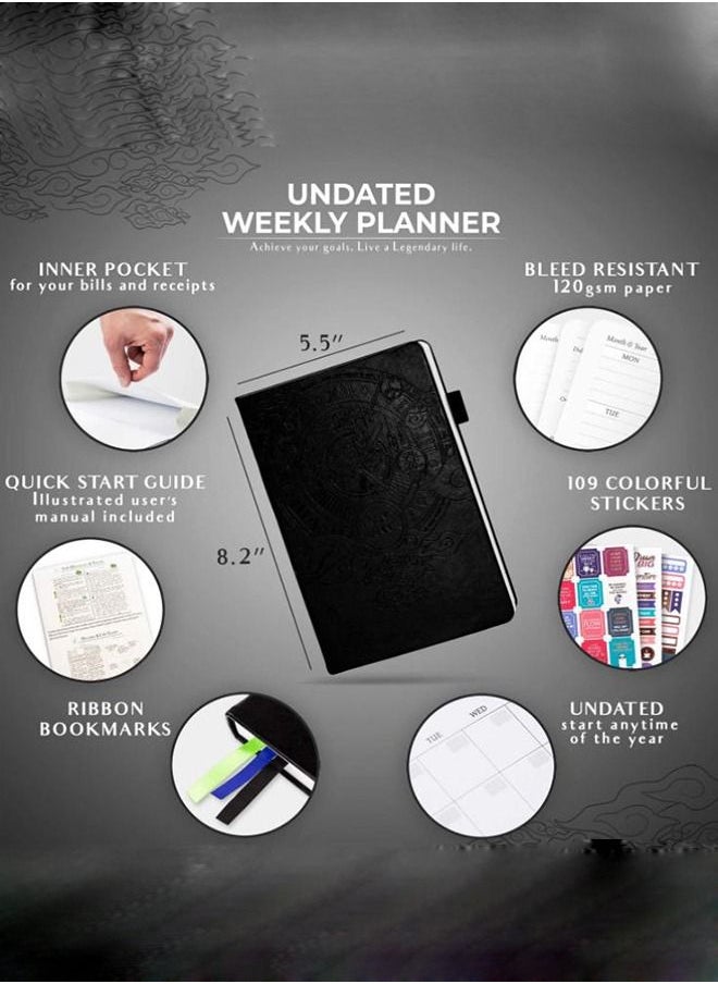 Arabest - A5 Hardcover Weekly And Monthly Life Plan Organizer Notebook With 3 Beautiful Stickers For Daily Productivity, Time Management And Achieving Goals Helps Keep Track Of The Important Things In Life - Image 1