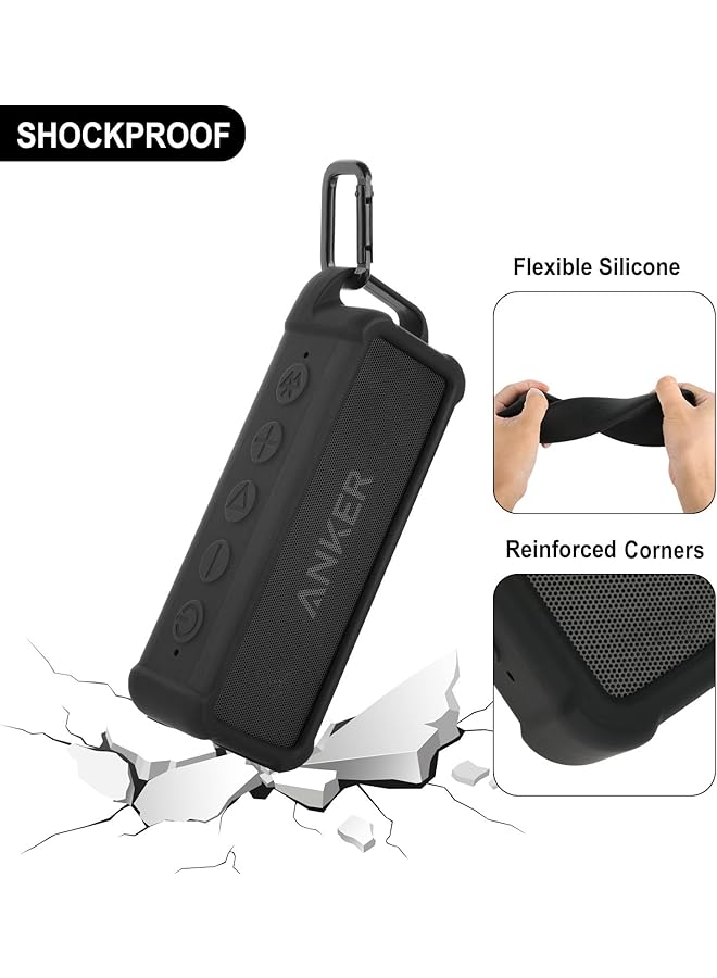 erorex Silicone Case For Anker Soundcore 2 Portable Bluetooth Speaker Protective Travel Case Cover With Handle And Carabiner Shockproof Silicone Skin For Soundcore 2 Speaker Black - Image 3