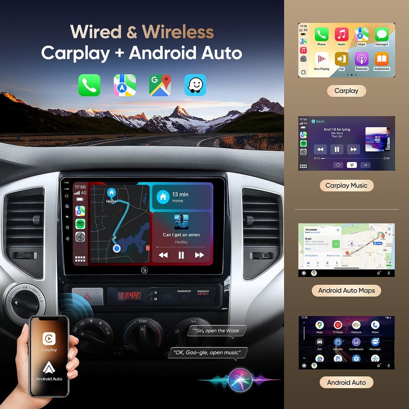AINAVIGO 9" Car Stereo Radio for Toyota Tacoma 2005-2015 | Wireless CarPlay Android Auto | 5G WiFi GPS Navigation | IPS HD Touchscreen | Bluetooth/FM/SWC | Plug & Play with 1080P Backup Camera - Image 3