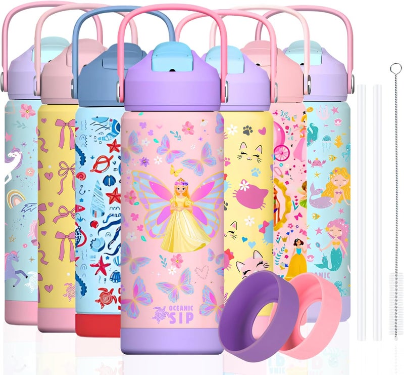 OCEANIC Stainless Steel Water Bottle 550ml 18oz& 380ml 12oz Double-Wall Vacuum Insulated 304 Stainless steel Water Bottle BPA FREE Leak Proof (Fairyland Magic, 550ml) - Image 1