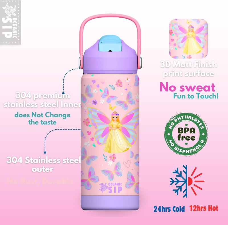 OCEANIC Stainless Steel Water Bottle 550ml 18oz& 380ml 12oz Double-Wall Vacuum Insulated 304 Stainless steel Water Bottle BPA FREE Leak Proof (Fairyland Magic, 550ml) - Image 3