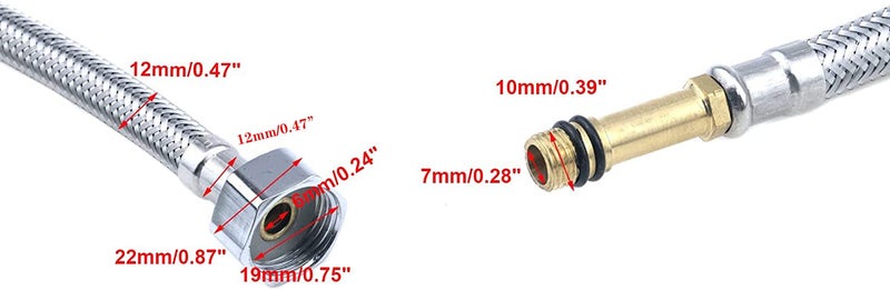 Semetall 24 Inch Faucet Water Supply Lines 2 Pack Stainless Steel Faucet Supply Lines Connector,Braided Supply Hose 1/4 Inch Female Compression Thread x M10 Male Connector - Image 3