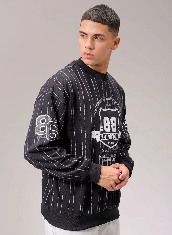 The Indian Garage Co Men Relaxed Fit Striped Crew Neck Overhead Sweatshirt
