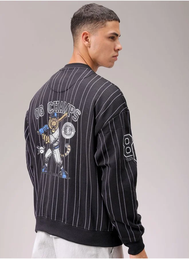 شركة المرآب الهندية Men Relaxed Fit Striped Crew Neck Overhead Sweatshirt