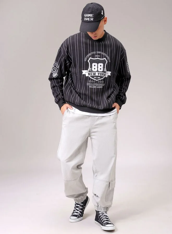 The Indian Garage Co Men Relaxed Fit Striped Crew Neck Overhead Sweatshirt