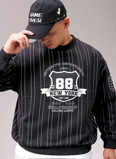 The Indian Garage Co Men Relaxed Fit Striped Crew Neck Overhead Sweatshirt