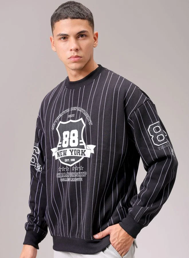 The Indian Garage Co Men Relaxed Fit Striped Crew Neck Overhead Sweatshirt