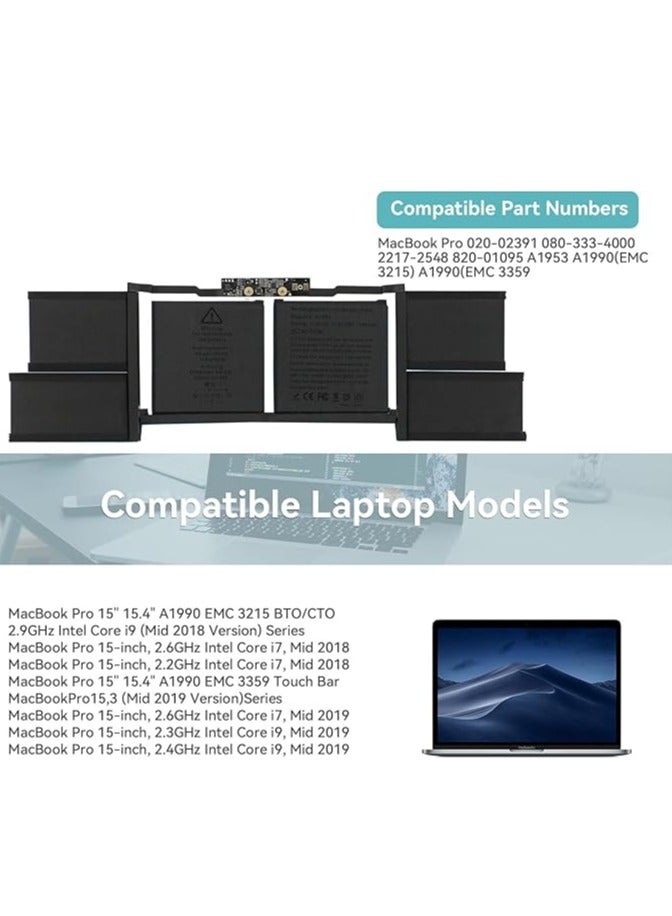 Terabyte Replacement A1953 Laptop Battery for MacBook Pro 15" Touch Bar A1990 EMC 3215 3359 BTO CTO Mid 2018 2019 MV902LL/A MV912LL/A MV922LL/A MV932LL/A MV942LL/A MV952LL/A MV962LL/A MV977 222 2LL/A 02B/A - Image 3