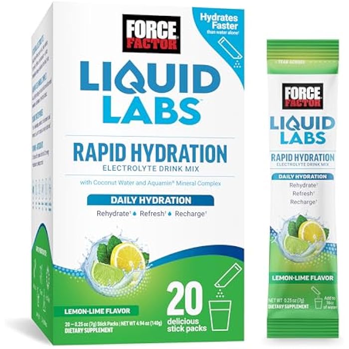 Force Factor باكيتات مسحوق الإلكتروليتات من فورس فاكتور لابز - ليمون ليمون - باكيتات الترطيب لصنع ماء الإلكتروليت مع 5 إلكتروليتات أساسية، فيتامينات، معادن، ومضادات أكسدة، 20 باكيت - Image 1
