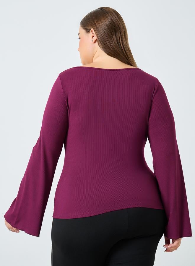 Styli Plus Size Burgundy Ribbed Top - Image 4