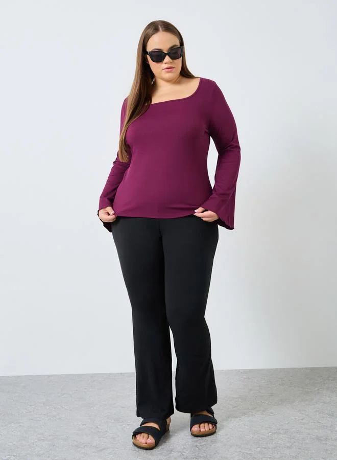 Styli Styli Plus Size Burgundy Ribbed Top