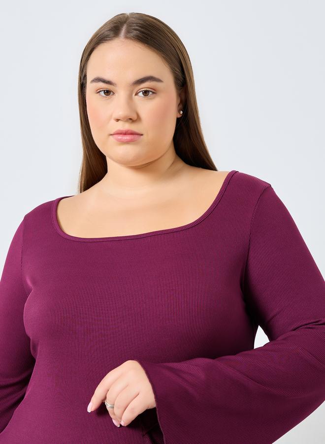 Styli Plus Size Burgundy Ribbed Top - Image 3