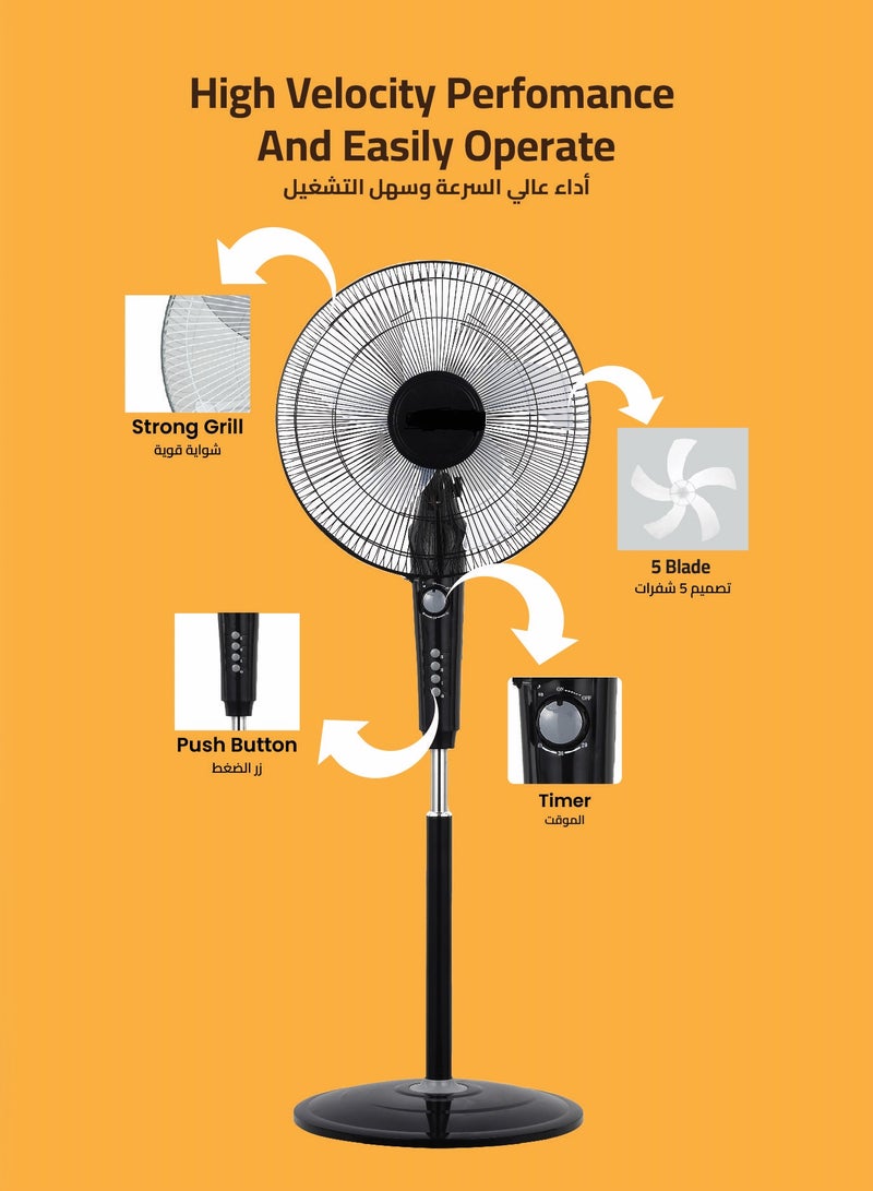 FLEXY® 16" Inch Stand Fan | Pedestal Floor Cooling Fan For Home And Outdoor Use | 5 Leaf 3 Speed Powerful Electric Tower Fan With Jet Fan Technology - Image 2