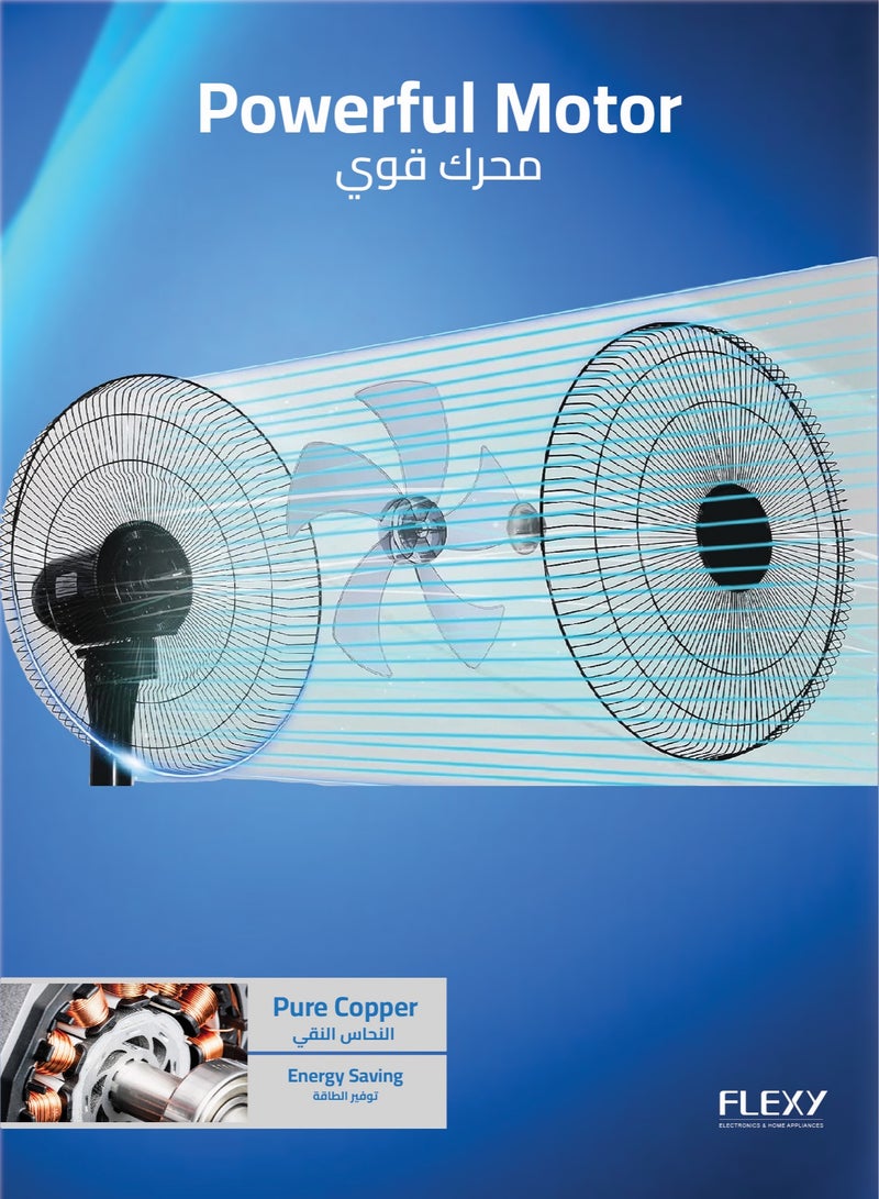 FLEXY® 16" Inch Stand Fan | Pedestal Floor Cooling Fan For Home And Outdoor Use | 5 Leaf 3 Speed Powerful Electric Tower Fan With Jet Fan Technology - Image 4