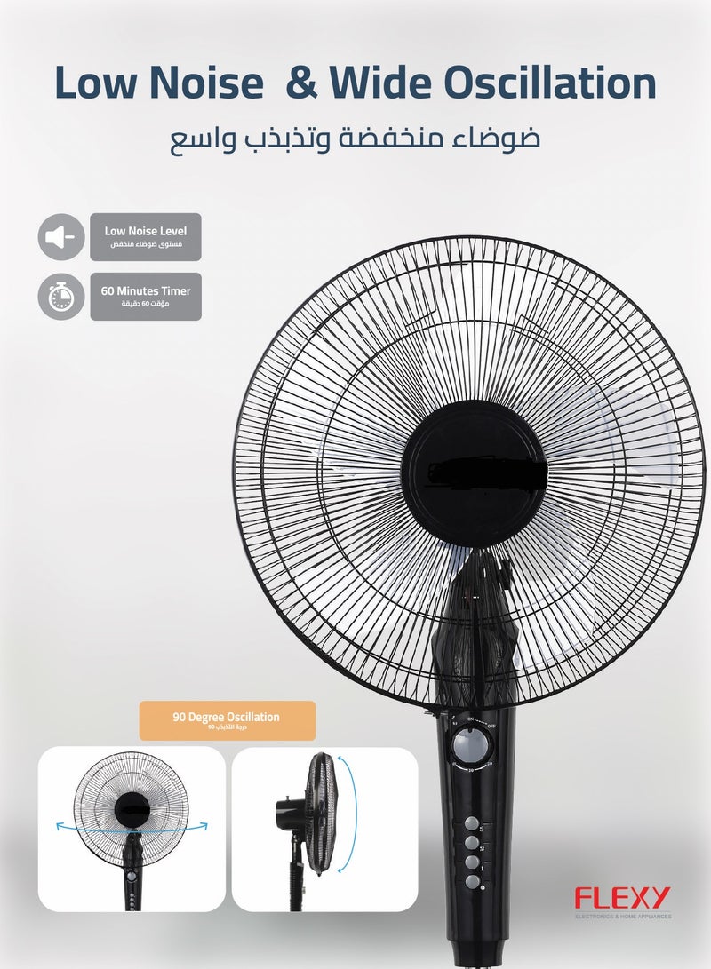 FLEXY® 16" Inch Stand Fan | Pedestal Floor Cooling Fan For Home And Outdoor Use | 5 Leaf 3 Speed Powerful Electric Tower Fan With Jet Fan Technology - Image 5