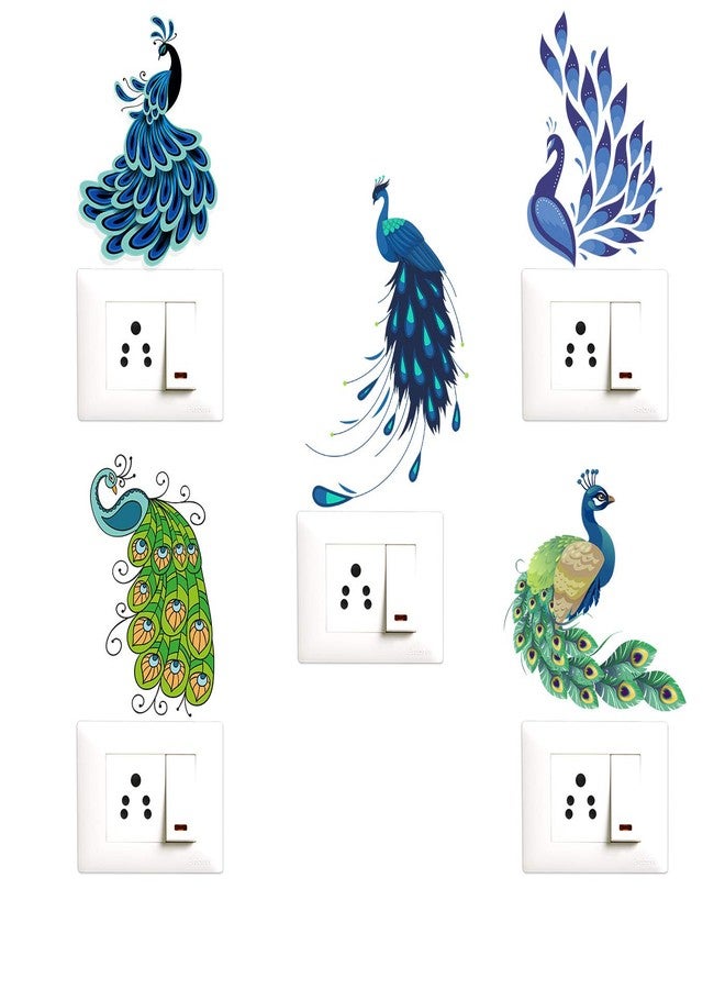 Decopix PVC Vinyl Colourful Peacock - Decorative Wall Sticker Combo Pack for Switch Panel Board, Laptop, Fridge.' - Sm4014 (Set of 5), Multicolour - Image 1