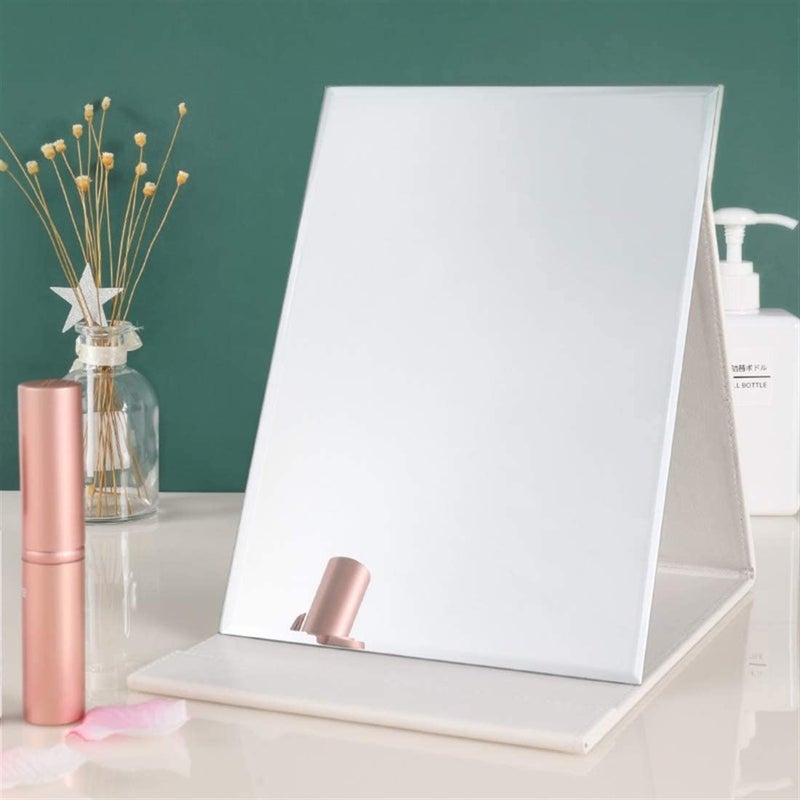SNEHANSH SNEHANSH Folding Mirror with Stand Portable Makeup Vanity Mirrors Desk Standingfor Travel Camping Home 17Lx12W Cm White  - Image 3