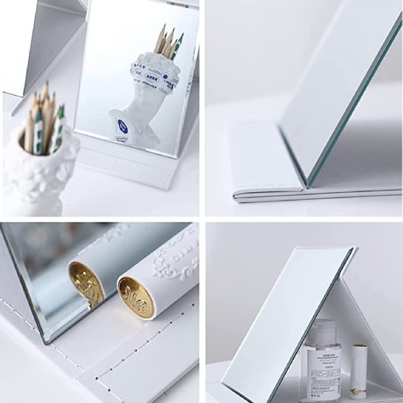 SNEHANSH SNEHANSH Folding Mirror with Stand Portable Makeup Vanity Mirrors Desk Standingfor Travel Camping Home 17Lx12W Cm White  - Image 5