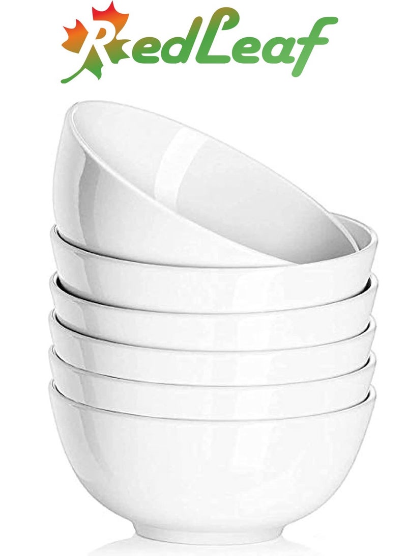 Red Leaf 6 Pieces Ceramic Soup Bowls for Kitchen - White Bowls for Cereal, Soup, Oatmeal, Rice, Pasta, Salad - Dishwasher & Microwave Safe White 6 Inch - Image 1