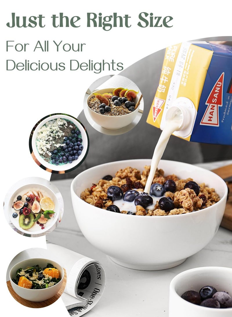 Red Leaf 6 Pieces Ceramic Soup Bowls for Kitchen - White Bowls for Cereal, Soup, Oatmeal, Rice, Pasta, Salad - Dishwasher & Microwave Safe White 6 Inch - Image 2