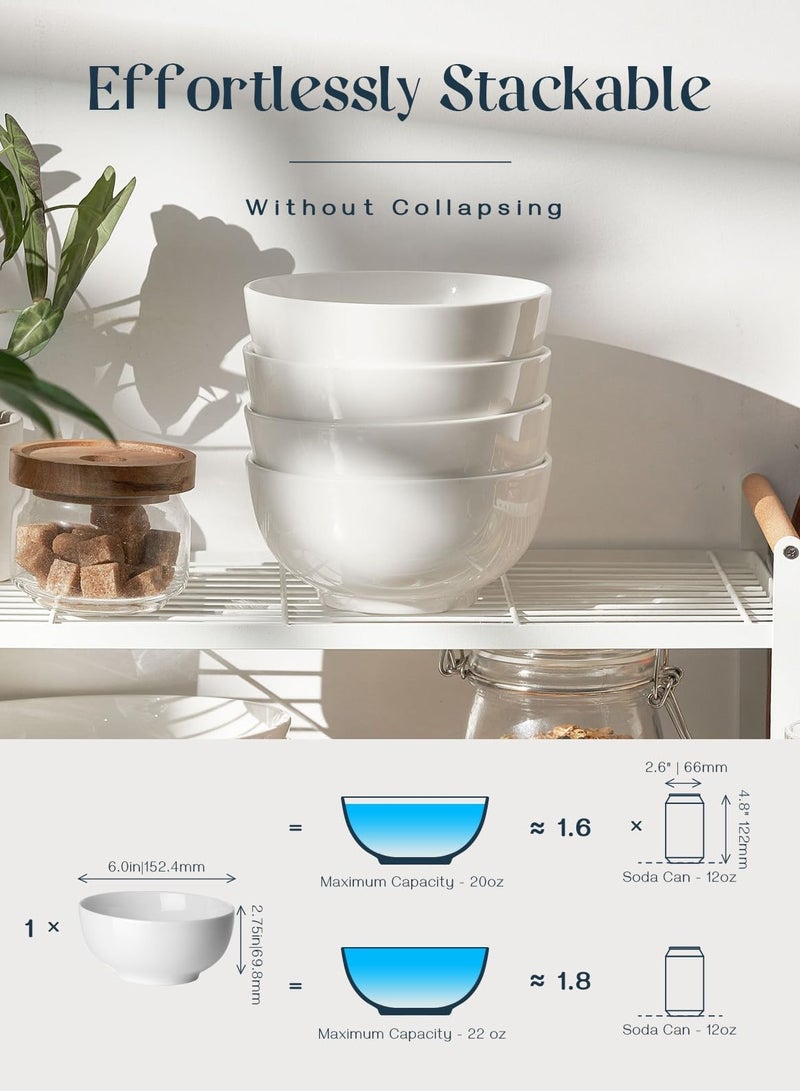 Red Leaf 6 Pieces Ceramic Soup Bowls for Kitchen - White Bowls for Cereal, Soup, Oatmeal, Rice, Pasta, Salad - Dishwasher & Microwave Safe White 6 Inch - Image 5