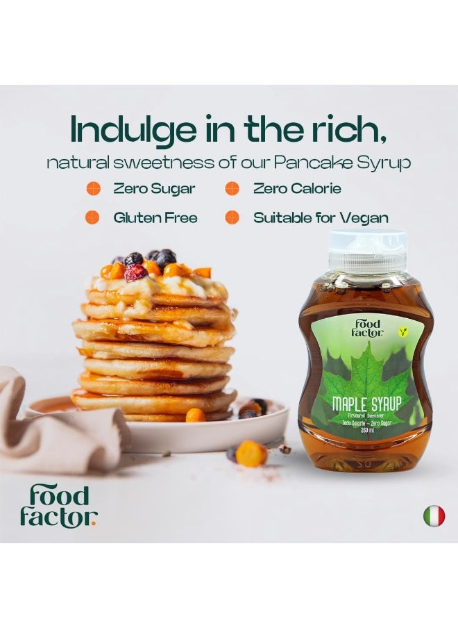 Food Factor - Food Factor Maple Syrup | Made in Italy | Zero Sugar, Zero Calorie, Gluten Free, Suitable For Vegan, Keto Friendly Use it with Ice Cream, Coffee, Latte (260ml, Maple) - Image 1