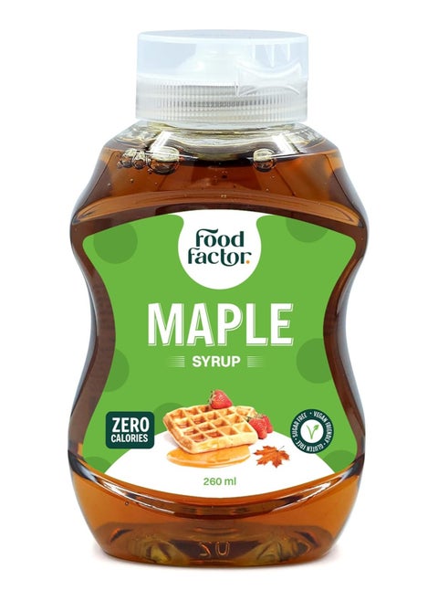 Food Factor Maple Syrup | Made in Italy | Zero Sugar, Zero Calorie, Gluten Free, Suitable For Vegan, Keto Friendly Use it with Ice Cream, Coffee, Latte (260ml, Maple)