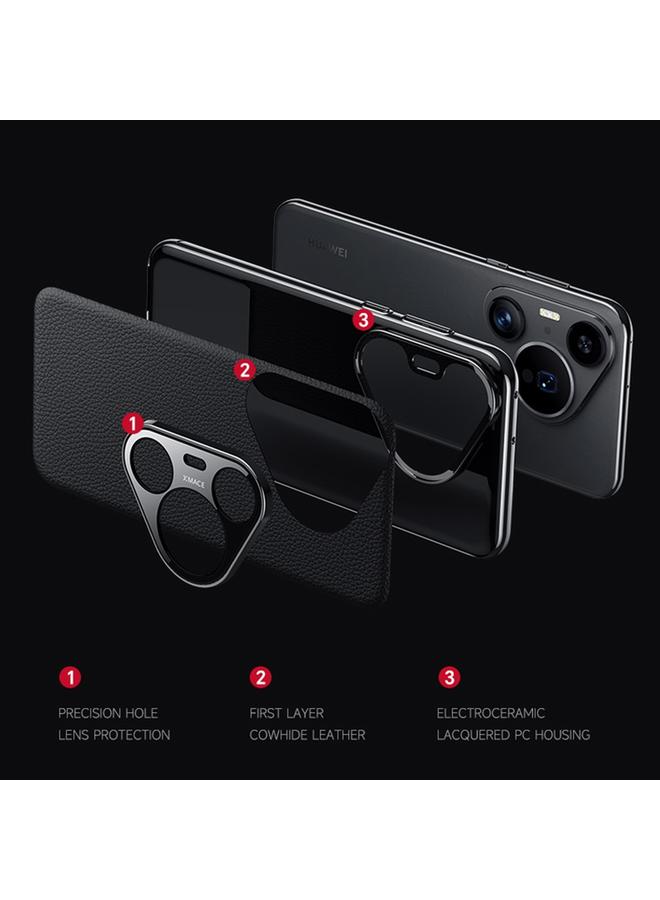 زبون جراب لهاتف Huawei Pura 70 مصنوع من الجلد الطبيعي بنقشة الليتشي - Image 3